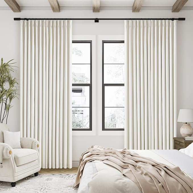 Natural Pinch Pleated Linen Blackout Curtains 84 Inch Length 2 Panels Set | - Image 7