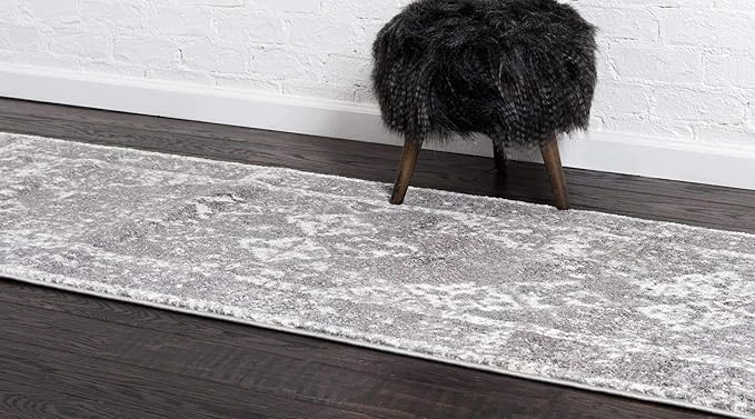 Unique Loom Rosso Collection Vintage, Traditional, Bohemian, Geometric, Distressed, Southwestern Area Rug (2' 7 x 10' 0 Runner, Gray/Ivory)