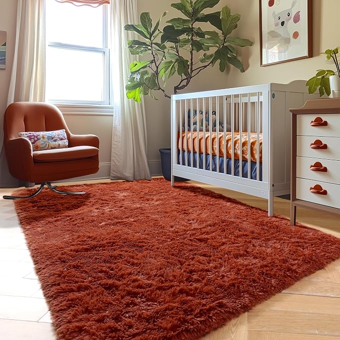 Amdrebio Terracotta Furry Small Area Rug 3x5 - Image 7
