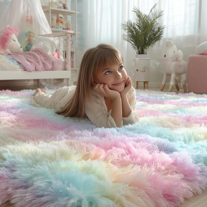 4x6 Rainbow Fluffy Soft Plush Area Rugs - Image 2