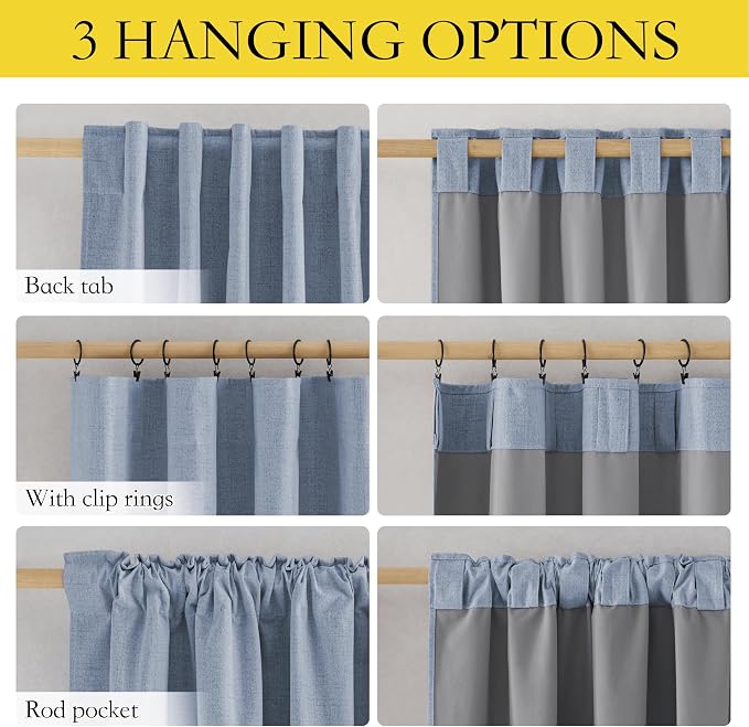 NICETOWN Short 100% Blackout Curtains 63" Long, Burlap Linen Drapes - Image 2