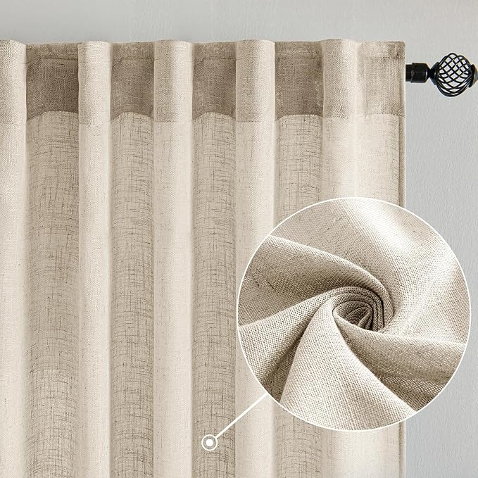 MIULEE Beige Linen Curtains 96 Inches Long 2 Panels - Image 2