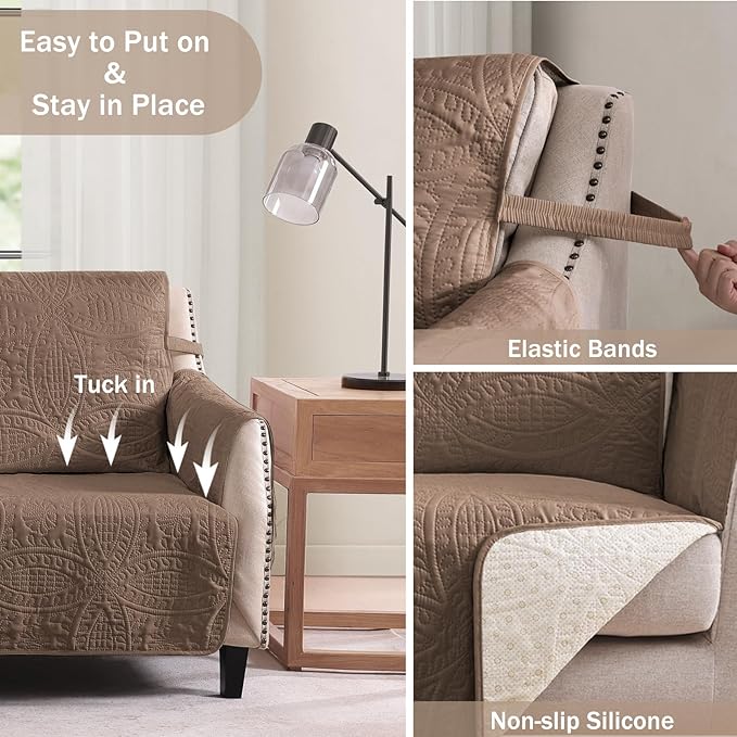 Toffee Quilted TV Recliner Covers, Medium Recliner Chair Covers, Lazy Boy Chair - Image 3