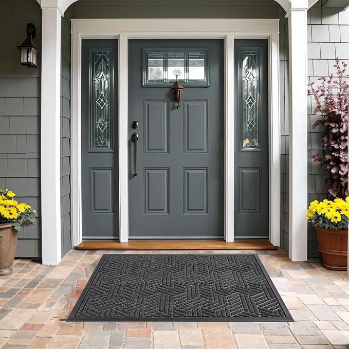 Mibao Front Door Mat Outside Entrance, Durable Outdoor Indoor Mat, Low Profile Heavy Duty Doormat, Non-Slip, Traps Dirt and Moisture, Easy Clean Patio Porch Entryway Mat, 24" x 36", Grey