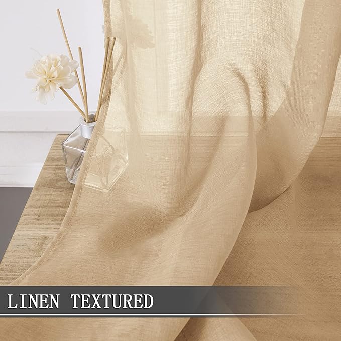 Tollpiz Sheer Tier Curtain Linen Textured Half Kitchen Curtains Sheer Light - Image 2