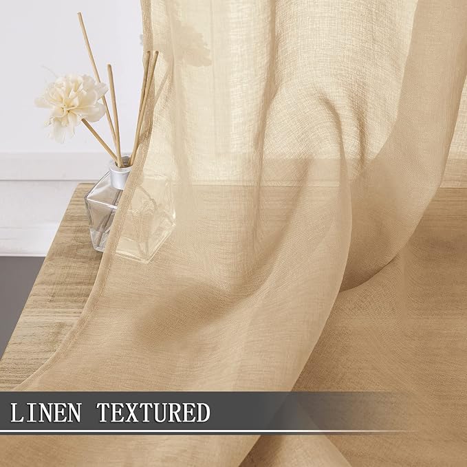 Tollpiz Short Sheer Curtains Linen Textured Bedroom Curtain Sheers Light - Image 2