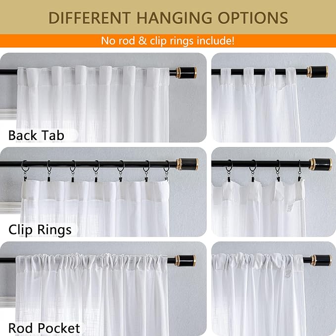 MYSKY HOME Floor to Ceiling Curtains 108 Inches White Sheer Window Drapes 1 - Image 2