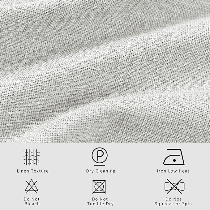 Macochico 100% Blackout Pinch Pleated Linen Curtains Thermal Window Treatments Sound Reducing Curtains for Bedroom Living Room Greyish White Farmhouse Burlap Drapes with Tieback 52”Wx63”L 1 Panel