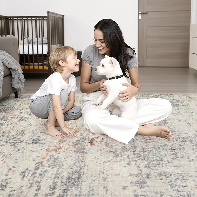 2.6x14 Washable Runner Rug:Modern Abstract Indoor Soft Carpet Taupe | - Image 2