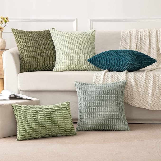 MIULEE Lumbar Corduroy Decorative Throw Pillow Covers 12x20 Olive Green | Pack - Image 6