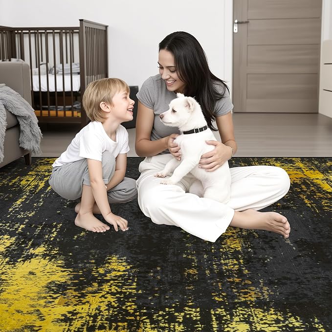 Round Area Rug Living Room: 4 ft Modern Washable Indoor Carpet | - Image 2