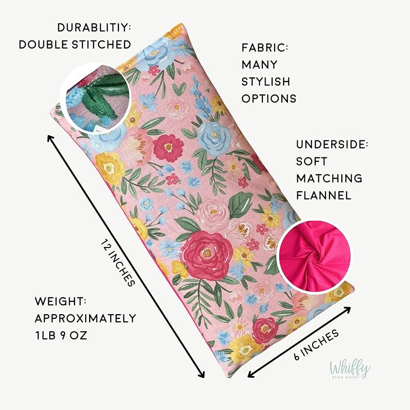 Large Microwave Heating Pad with Flax Seed, Scented or Unscented, Good For Back Pain or Cramps, Moist Heat Therapy or Ice Pack, Microwavable Bean Bag, 6" x 12" (Black Floral, Chamomile)