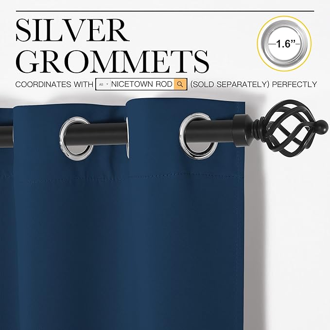 NICETOWN Moroccan Blue Blackout Curtain Panels 48 inch Long Set of 2 - Image 2