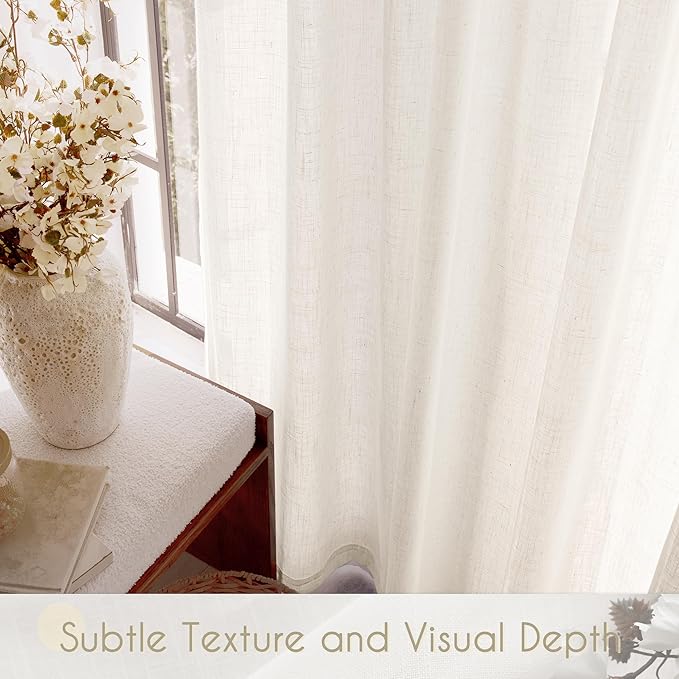 Cream Linen Curtains 63 inch Length 2 Panel Set - Image 4