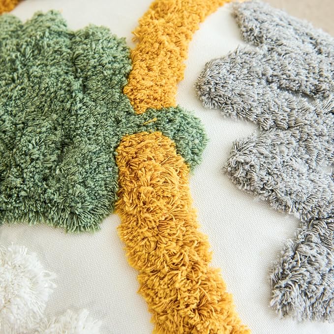 HOdo Home 18x18 Throw Pillow Covers, 2PCS Tufted Boho Jacquard Pillow Covers,Farmhouse Decorative Pillow Cover,Pillow Cases for Couch Sofa Bed Stylish Decor, Simple Textured Cushion Sham