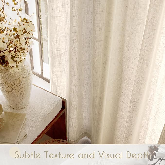 Greyish Beige Linen Curtain 102 inch Length 2 Panels Set Back Tab Light - Image 4