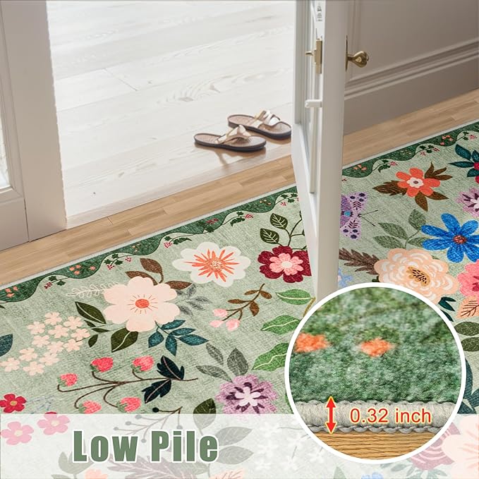 PLHXFR Area Rug 10x14 Living Room: Floral Washable Boho Soft Carpet Green | - Image 8
