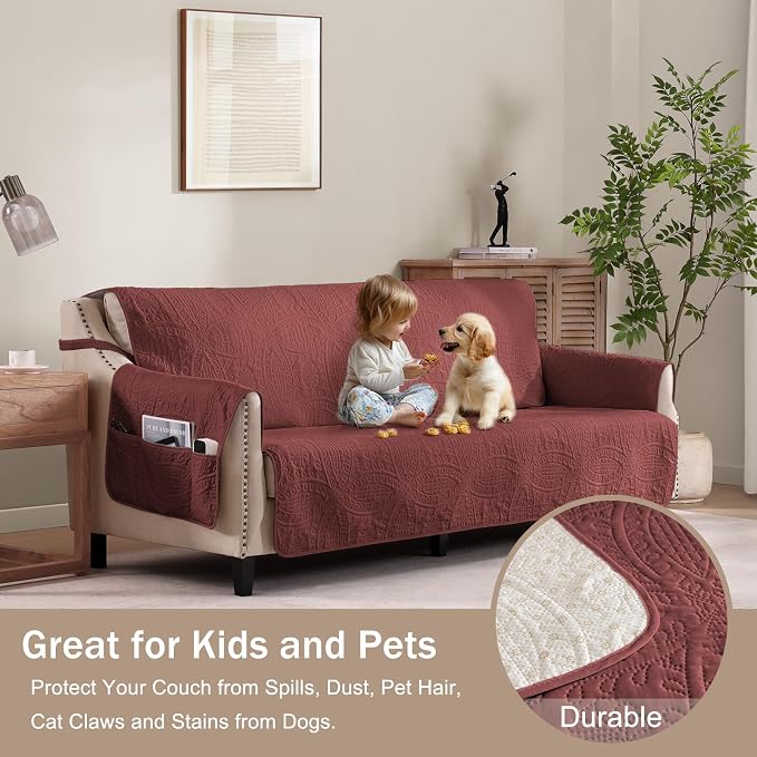 Red Quilted Recliner Chair Covers, Waterproof Medium Chair Covers, Lazy Boy - Image 8
