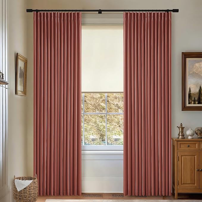 Terracotta Pinch Pleated Linen Blackout Curtains 90 Inches Long - Image 8