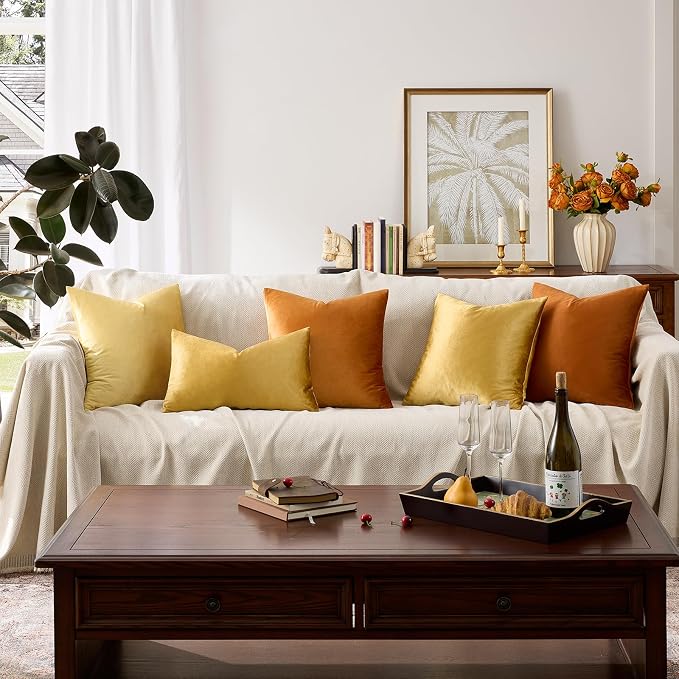 GIGIZAZA Golden Throw Pillow Covers 26x26 Decorative Velvet Cushion Covers Pack - Image 8