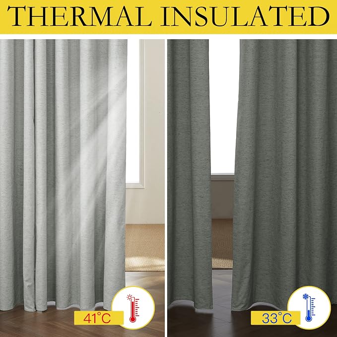 NICETOWN Grey Complete 100% Blackout Curtain Set, 52W x 45L, Thermal Insulated - Image 4