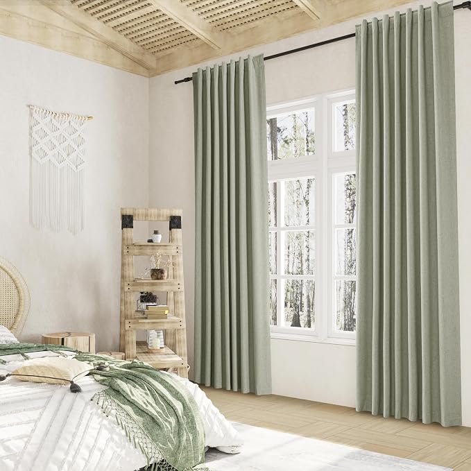 Sage Green 100% Blackout Linen Curtains 84 Inch Length 2 Panels Set - Image 8