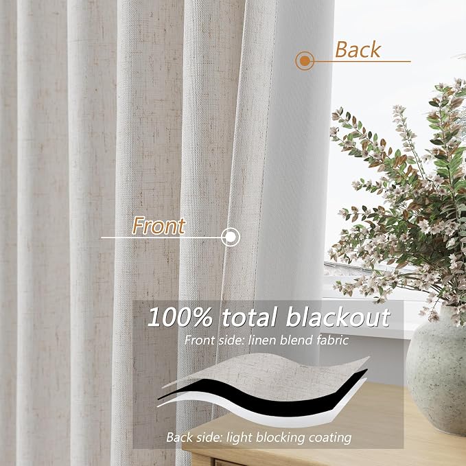 Guken Light Beige 100% Blackout Curtains 84 Inch Long 2 Panels Set - Image 4