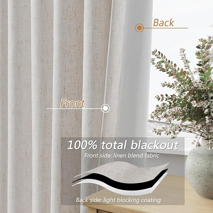 Guken 108 Inch Long Light Beige 100% Blackout Curtains - Image 4