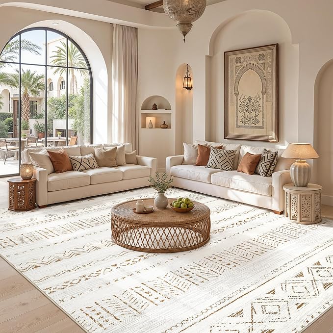 cotiled 10x10 Area Rugs Washable Boho Living Room Rug Brown/Cream | Solve - Image 4