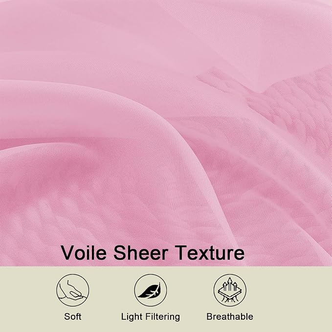 Pink Sheer Curtain for Bedroom Living Room 72 Inches Long 2 Panels Set - Image 3