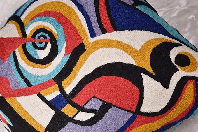 Kandinsky Improvisation Modern Decorative Pillow Cover Black Abstract Toss Pillows Farmhouse Chair Cushion Contemporary Pillow Mid-Century Chair Cushions Hand Embroidered Pillow Wool Size 18x18