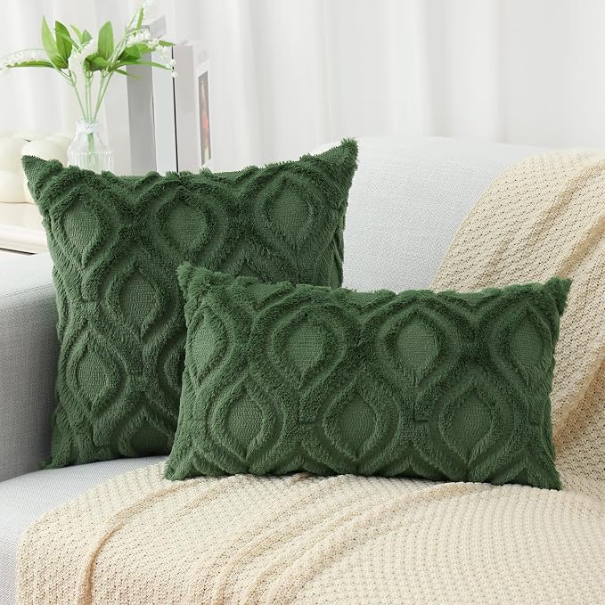 decorUhome Throw Pillow Covers 26x26 Inch Set of 2, Soft Plush Faux Wool Forest - Image 7