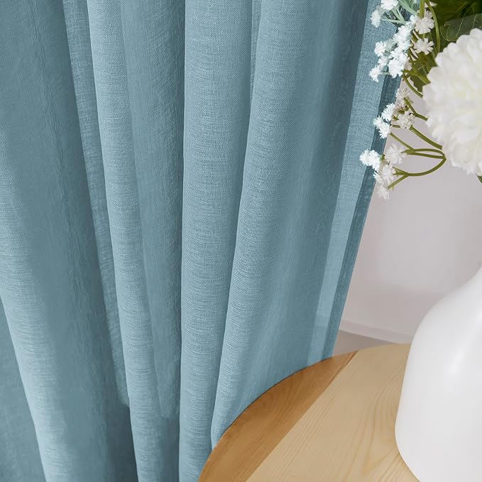 Tollpiz Sheer Curtain Linen Textured Bedroom Curtains Sheer Light Filtering Rod - Image 3