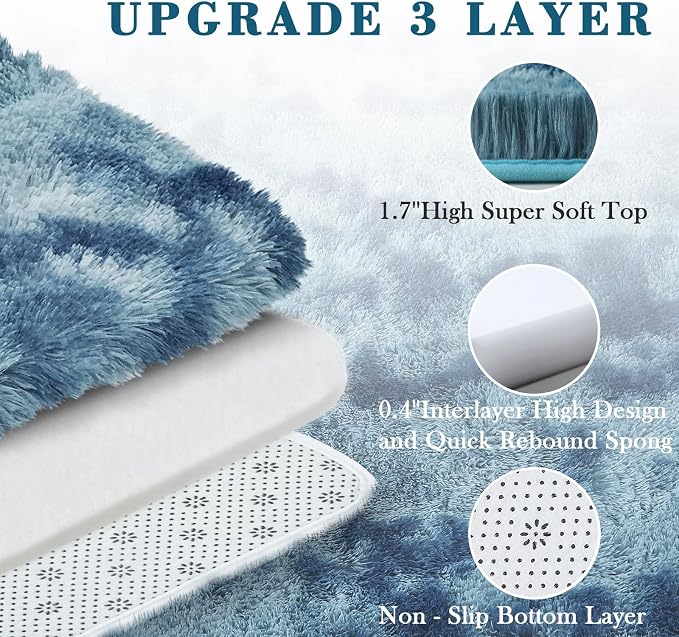 Small Rug Throw Rugs for Bedroom, Mini Area Rug, Fluffy Blue Carpet, Affordable - Image 4