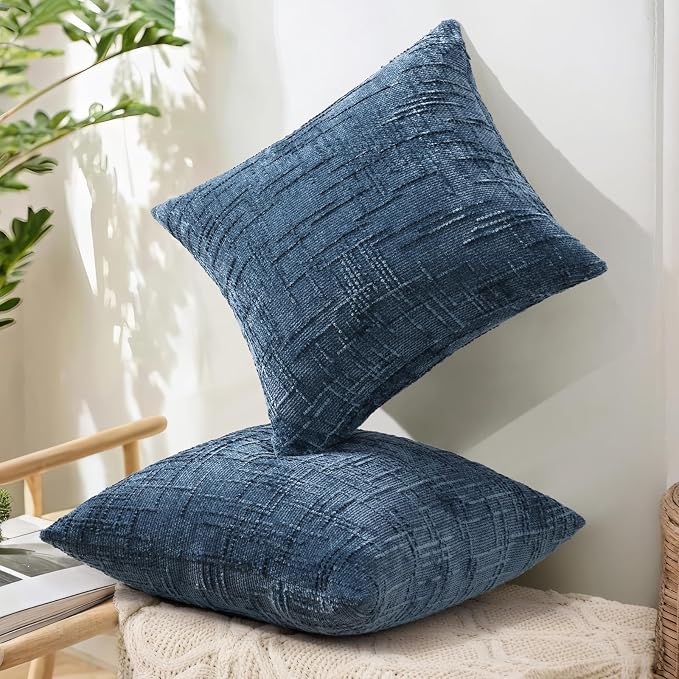 decorUhome Navy Blue Chenille Euro Sham Throw Pillow Covers 22x22 Set of 2 - Image 8