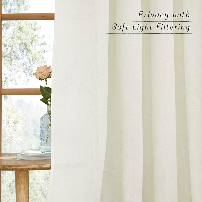 NICETOWN Linen Off White Window Curtains 84 inches Long, Grommet Thick Linen - Image 2