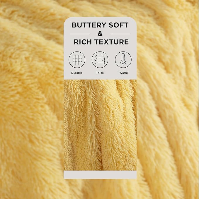 Bedsure GentleSoft Fluffy Yellow Blankets Queen Size - Image 2