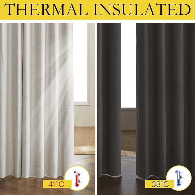 NICETOWN 100% Black Out Curtains 84 inch Long 2 Panels, Linen Blend Thermal - Image 7