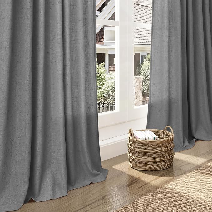 Nanspring Dark Grey Linen Curtains 80 Inches Long - Image 6