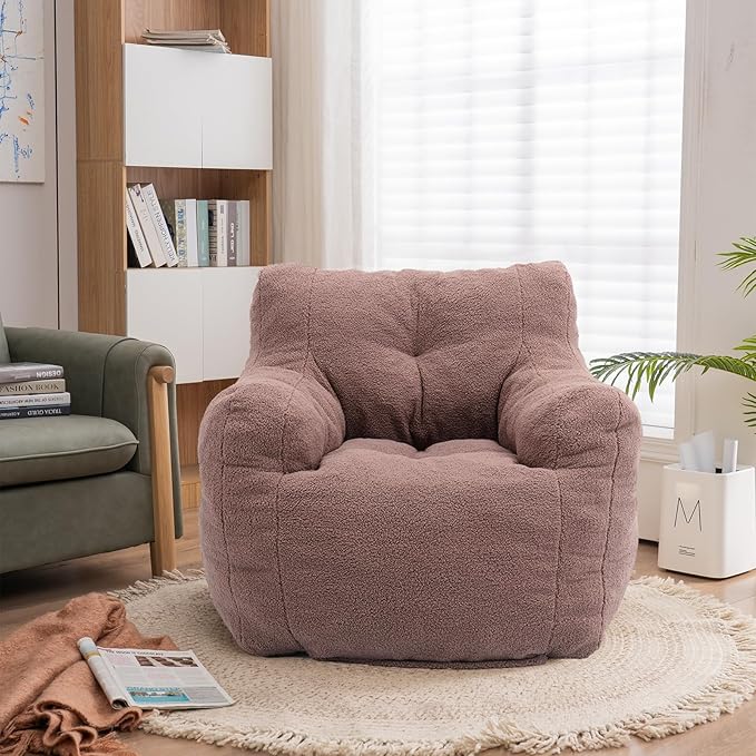 Recaceik Bean Bag Chairs, Tufted Soft Stuffed Bean Bag Chair with Filler, Fluffy Lazy Sofa Chair Lounger, Comfy Giant Bean Bag Chair for Bedroom, Living Room, Brown