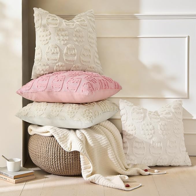 decorUhome Easter Beige Egg Pillow Covers 18x18 Inch Set of 2, Soft Plush Faux - Image 2