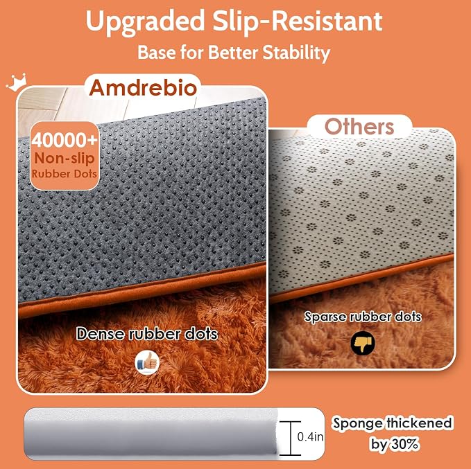 Amdrebio Burnt Orange Large Shag Rug 8x10 - Image 6