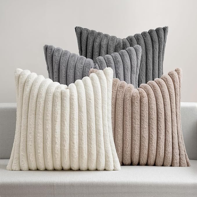 MIULEE Faux Fur Plush Decorative Throw Pillow Covers 18x18, Soft Boho Farmhouse by MIULEE