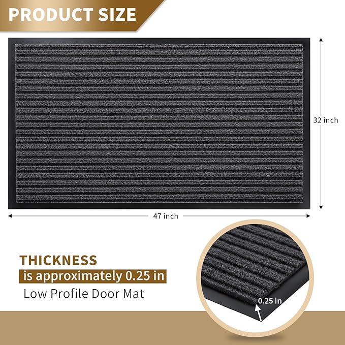 Yimobra Front Door Mat Outdoor Indoor Entrance, 100% Waterproof All-Season All Weather Doormat, Welcome Matt Outside Entry, Non Slip, Low Profile, Heavy Duty Patio Porch Floor Mats,47 x 32,Grey