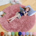 Amdrebio Blush Pink Large Round Shag Rug 6Ft by Amdrebio
