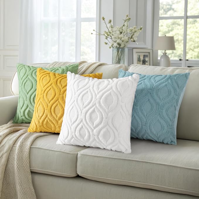 decorUhome Throw Pillow Covers 22x22 Inch Set of 2, Soft Plush Faux Wool White - Image 7