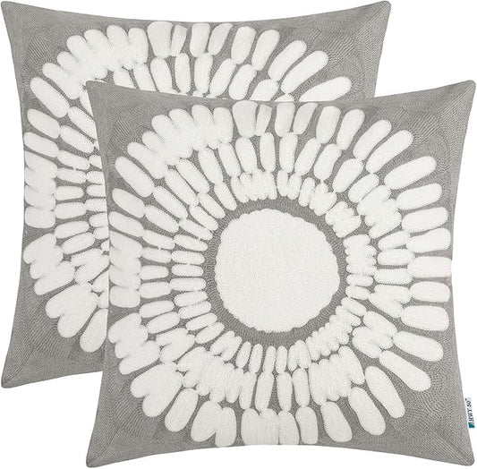 HWY 50 Grey Gray Decorative Throw Pillow Covers 18x18 Inch, Pack of 2 Embroidered Cotton Farmhouse Cushion Cover Pillow Case for Sofa Couch Living Room Bed Bedroon, Sunflower Design