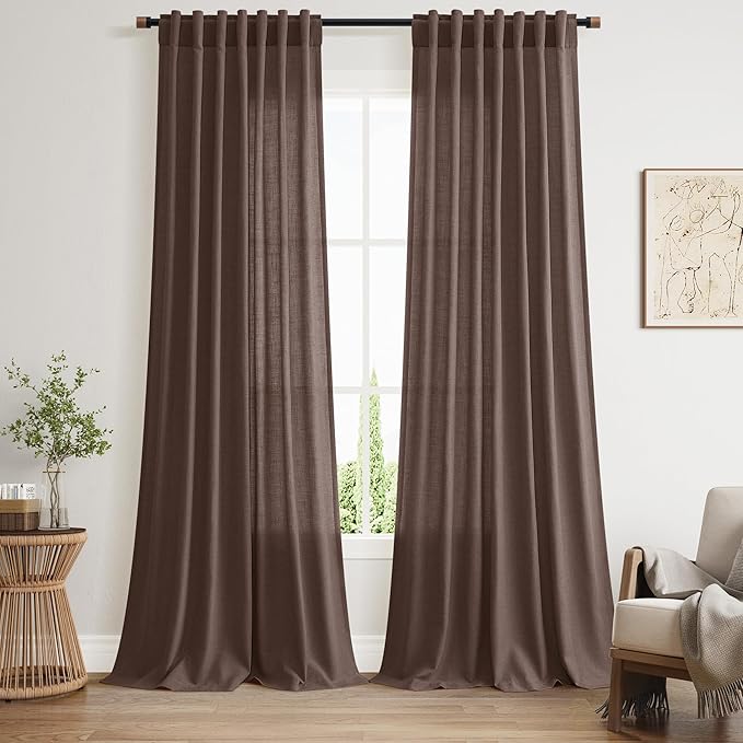 Nanspring Cappuccino Linen Blend Light Filtering Back Tab Curtains 102 Inches by Nanspring