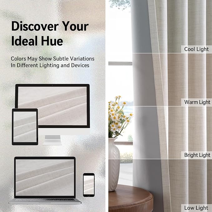 100% Blackout Linen Textured Curtains 72 Inch Long, Light Blocking, Thermal - Image 7