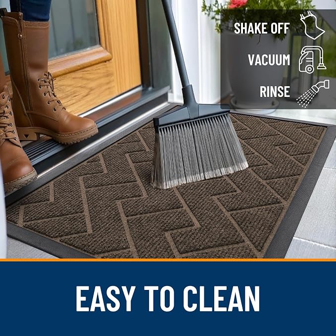 OLANLY Front Door Mat Outside 59x23, All-Season Absorbent Rubber Doormat | Brown - Image 6